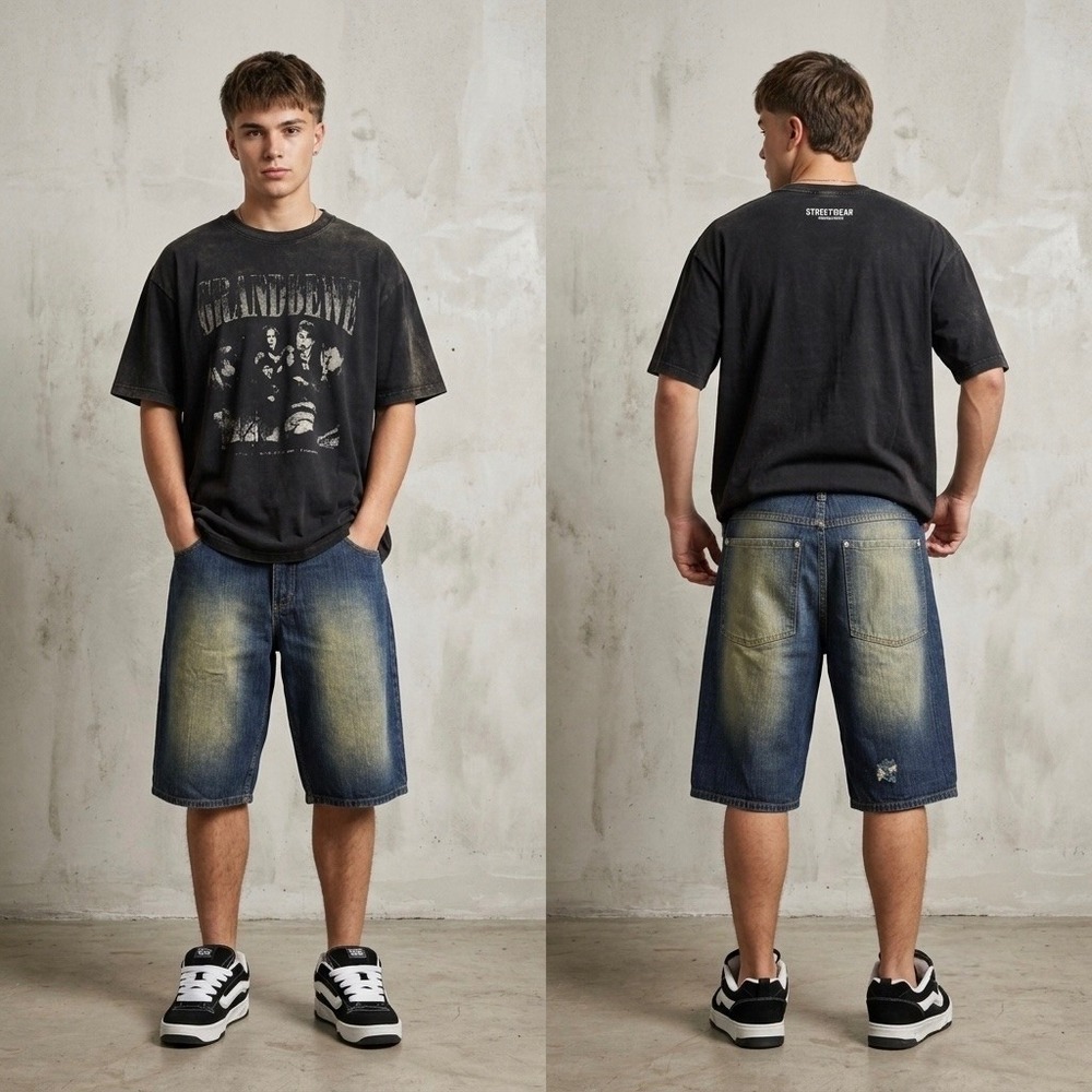 Paco Jeans Mens 30 Baggy Denim Shorts Blue Sandblasted Y2K Streetwear Skater